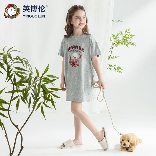 13526350.英博伦女童短袖睡裙薄款夏季莱赛尔棉中大童家居服连衣裙