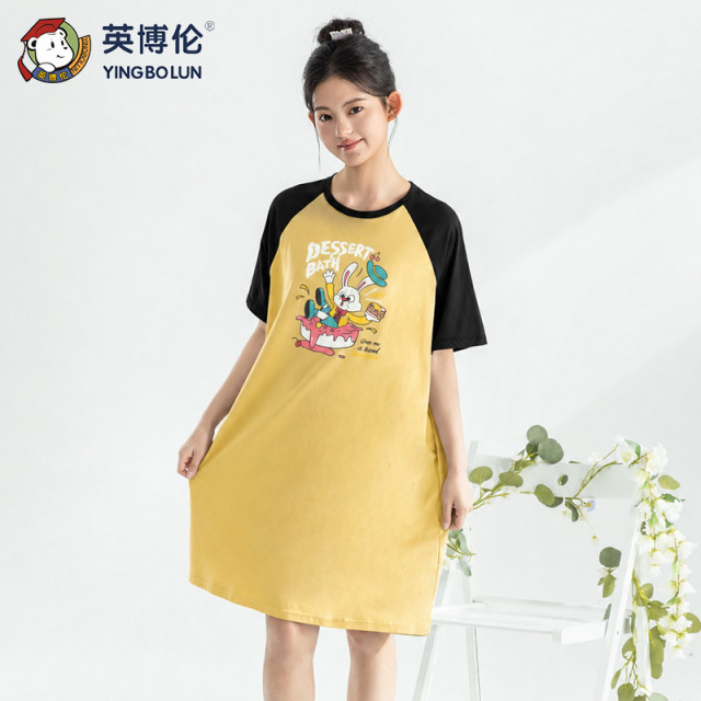 13526419.英博伦莱赛尔少女夏季睡裙大童薄款短袖家居服连衣裙睡衣