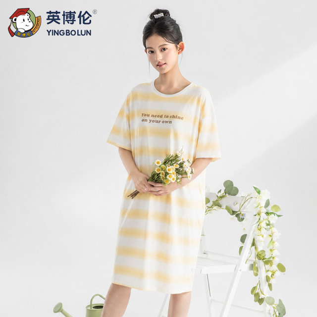13526998.英博伦新款莱赛尔少女夏季短袖睡裙大童薄款家居服连衣裙睡衣