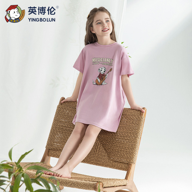 13526391.英博伦女童短袖睡裙薄款夏季莱赛尔棉睡衣中大童家居服连衣裙