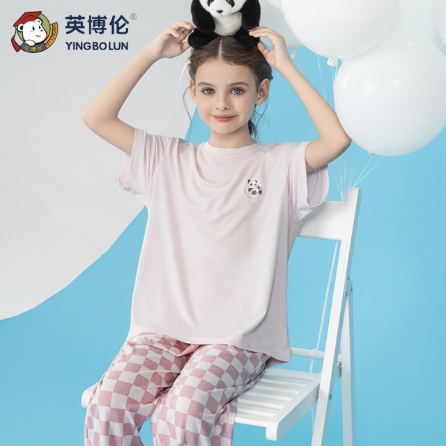 13525429.英博伦夏季莫代尔女童家居服儿童睡衣套装短袖长裤