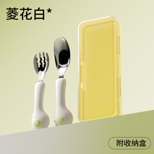 12848514.娜拉宝贝宝宝辅食勺子婴儿吃饭训练自主进食儿童316L不锈钢元宝长柄叉勺