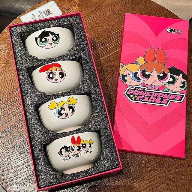 12262273.飞天小女警正品陶瓷碗可爱餐具套装卡通图案饭碗家用礼盒装陶瓷碗