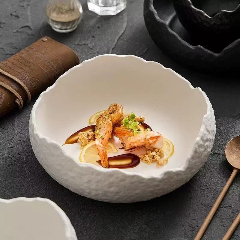 12262305.刺身盘陶瓷冷菜盘子创意西餐盘酒店深盘异形餐具高级感水果沙拉盘