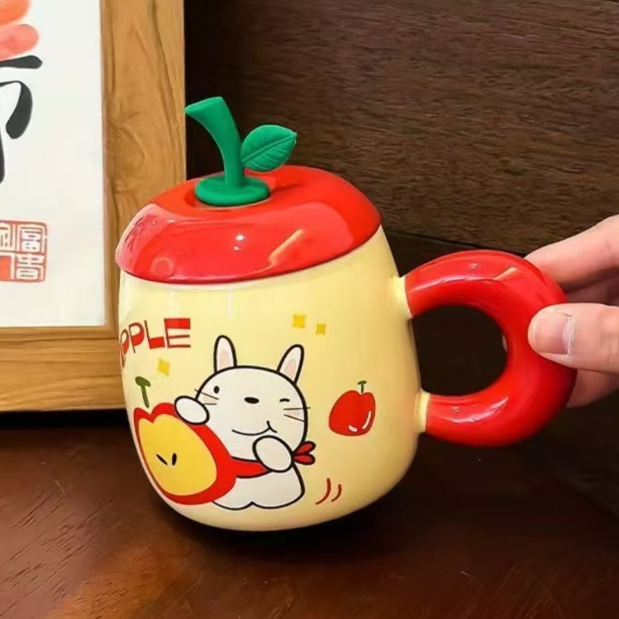 12739244.OFFICE NOKI 马克杯 苹果陶瓷马克杯带盖可爱情侣杯子 礼盒装 400ML
