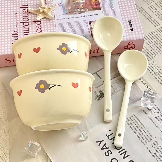 12879673.OFFICE NOKI 紫藤花饭碗套装碗碟餐具奶油家用釉下彩健康汤碗陶瓷陶瓷餐具