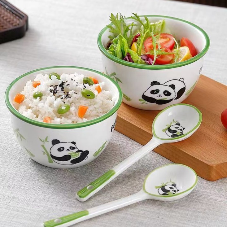 12931926.OFFICE NOKI 熊猫陶瓷碗餐具套装家用吃饭碗米饭碗高颜值碗勺组合耐高温陶瓷碗