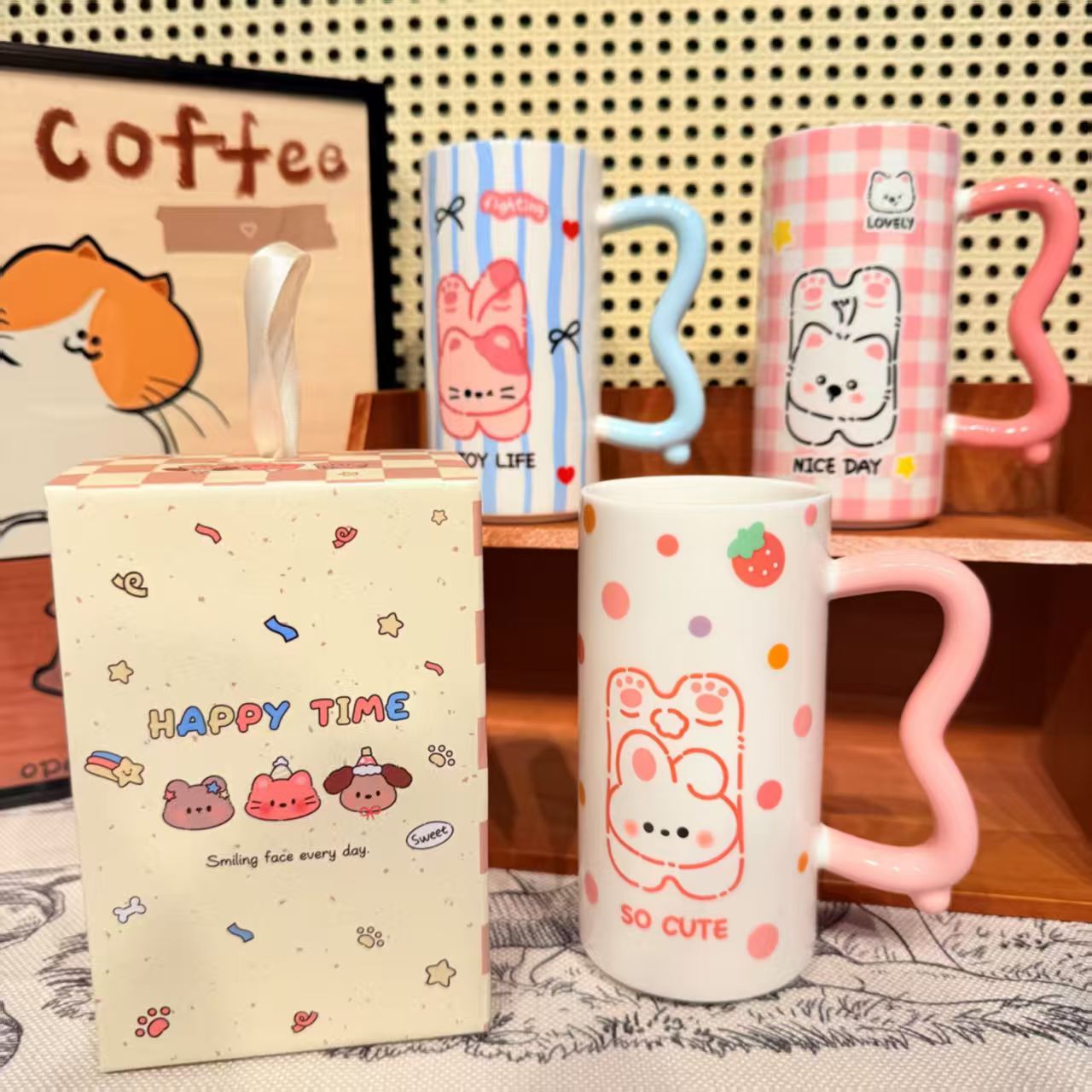 13267246.OFFICE NOKI 马克杯 可爱陶瓷水杯喝水家用高颜值生日大容量早餐杯牛奶咖啡欧动物杯子 400ML