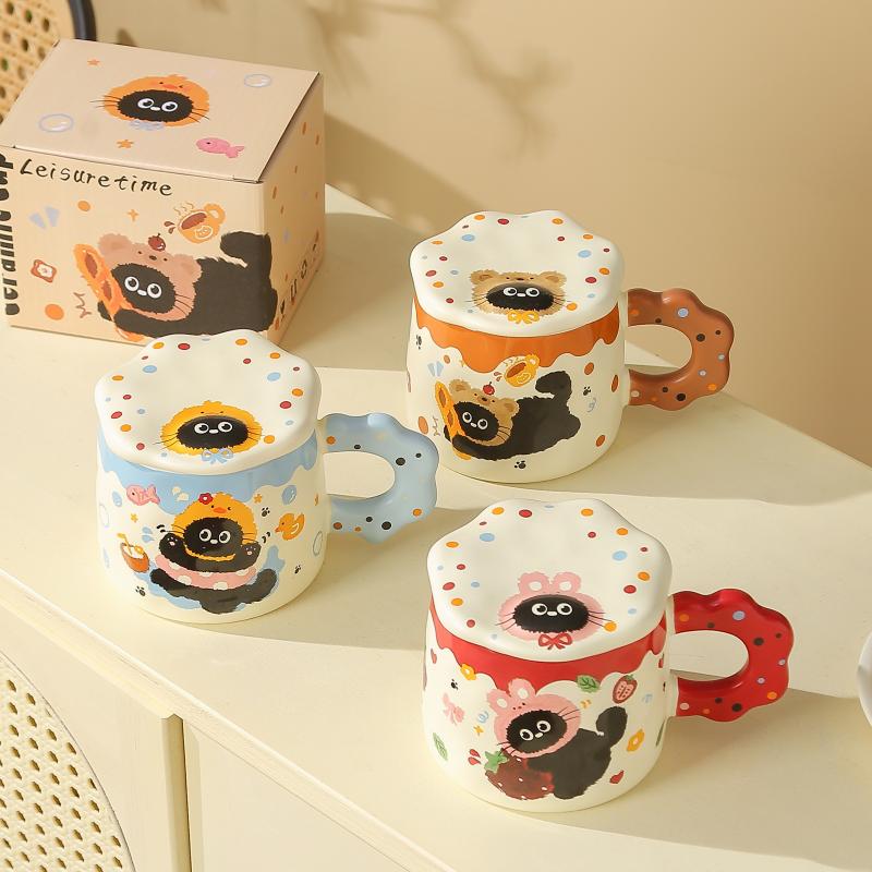 13464839.OFFICE NOKI 高颜值猫咪陶瓷马克杯可爱带盖杯子女生生日礼物水杯陶瓷杯情侣