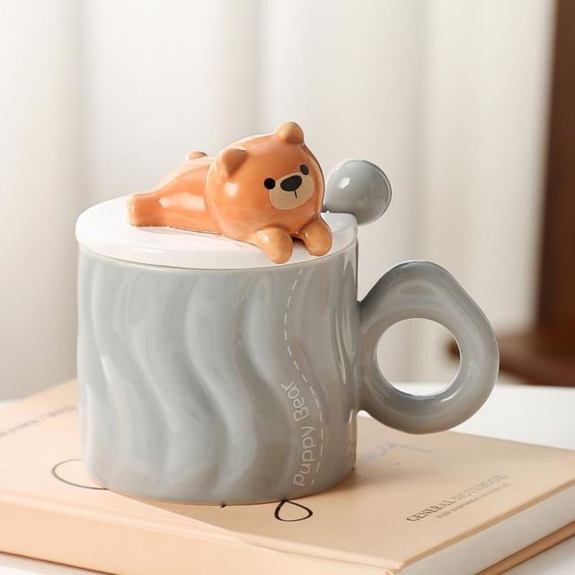 13497962.OFFICE NOKI可爱趴趴熊马克杯高颜值陶瓷杯带盖勺情侣卡通家用水杯小众伴手礼