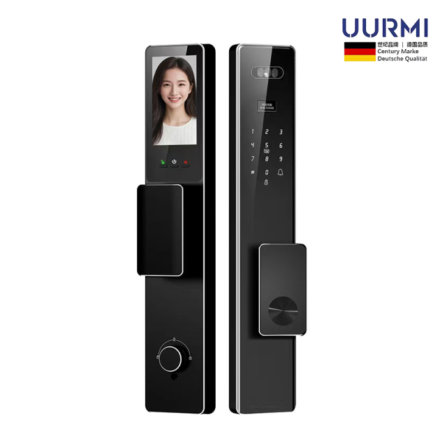 12104720.UURMI德国品牌 全自动智能锁 掌静脉识别 主动对讲 人脸识别指纹锁高清像素异常提醒 黑色