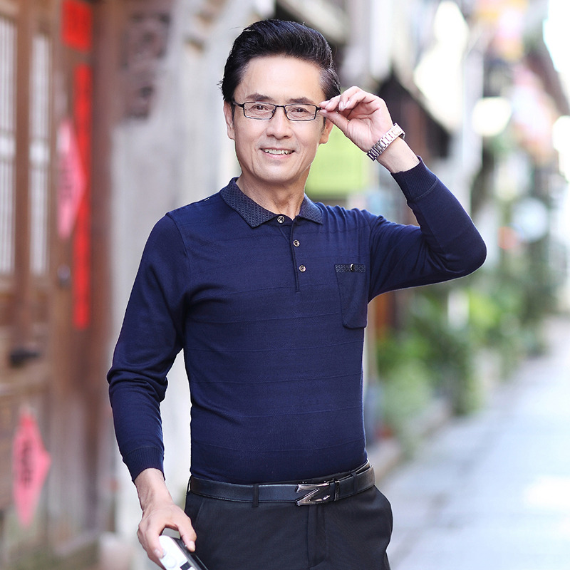 10348053.雄狮针织长袖男春秋中老年男士爸爸装大码中年针织衫上衣