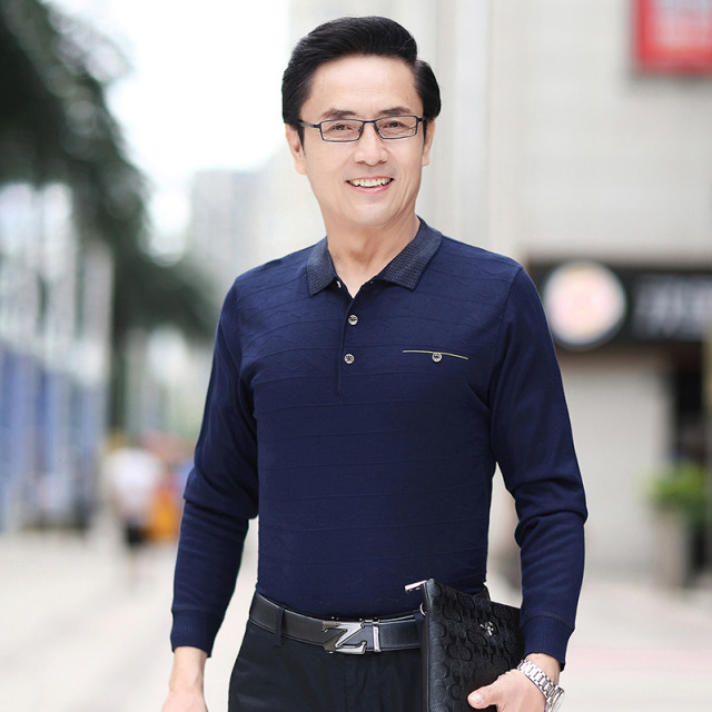 10347830.雄狮男士长袖t恤打底衫春秋季薄款中老年针织衫高端爸爸装