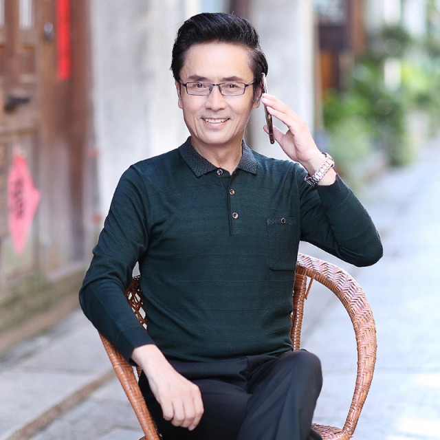10348053.雄狮针织长袖男春秋中老年男士爸爸装大码中年针织衫上衣