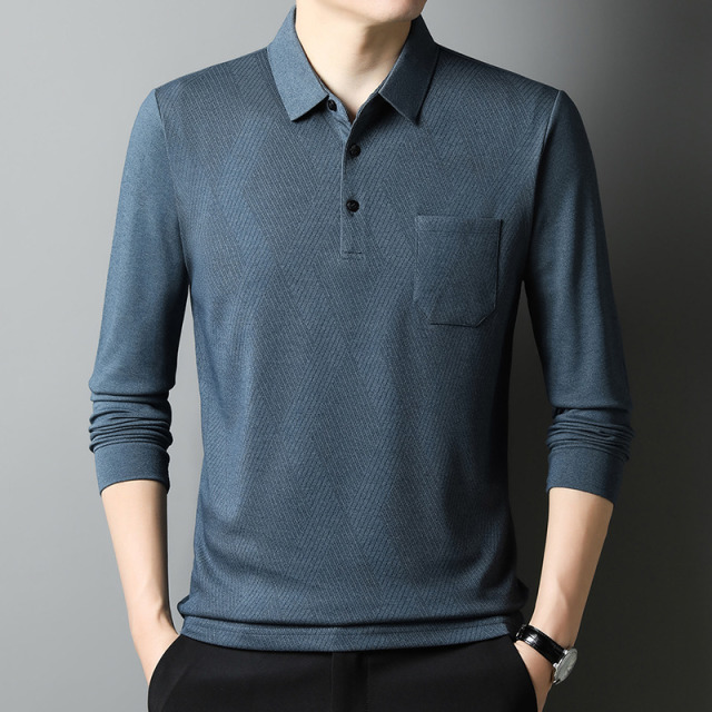 11115807.雄狮爸爸装长袖T恤男中年春秋休闲上衣衣服翻领打底Polo衫
