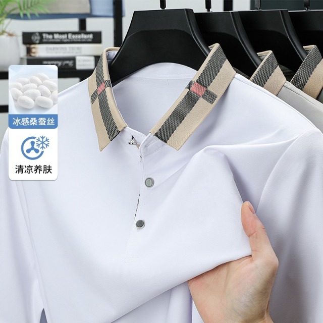 11867135.雄狮夏季新款男士短袖t恤中年翻领条纹休闲上衣Polo衫