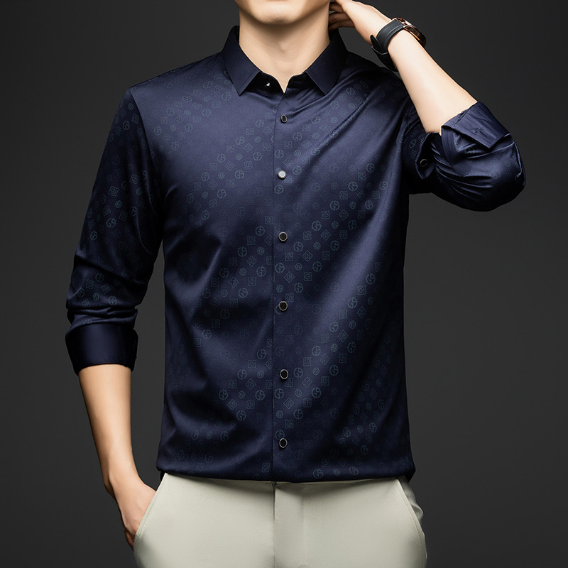 12444280.雄狮男士春秋季长袖衬衫中年休闲免烫2025新款衬衣服爸爸装