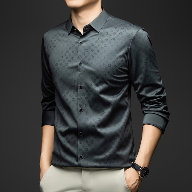 12444280.雄狮男士春秋季长袖衬衫中年休闲免烫2025新款衬衣服爸爸装