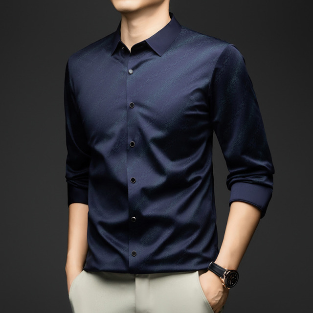 12444220.雄狮男士无痕衬衫秋季衬衣2025新款中老年爸爸装长袖休闲上衣春秋男款