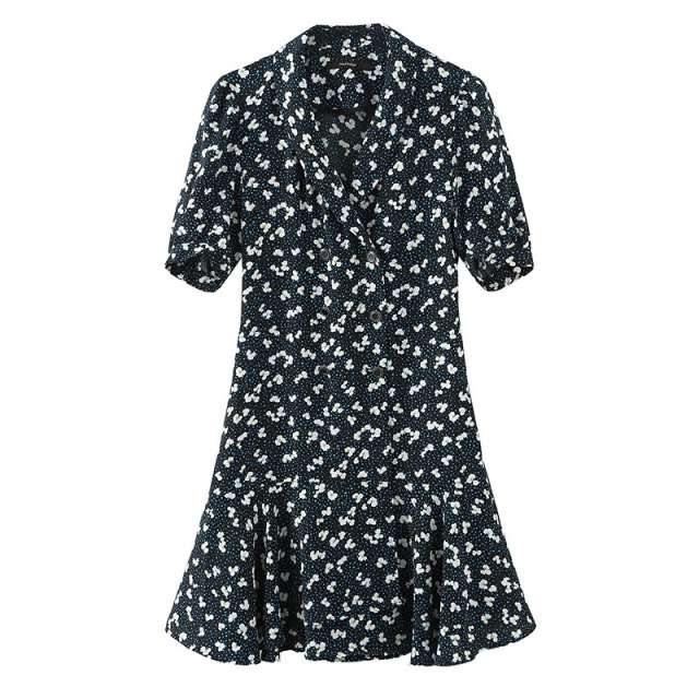 13272867.夏季新品碎花V领收腰短袖茶歇裙子连衣裙女MVOP323D