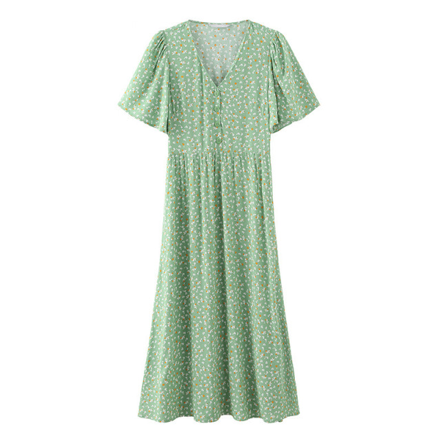 13273220.碎花连衣裙女士短袖a字裙夏季新款韩版长裙 MVOP428Q