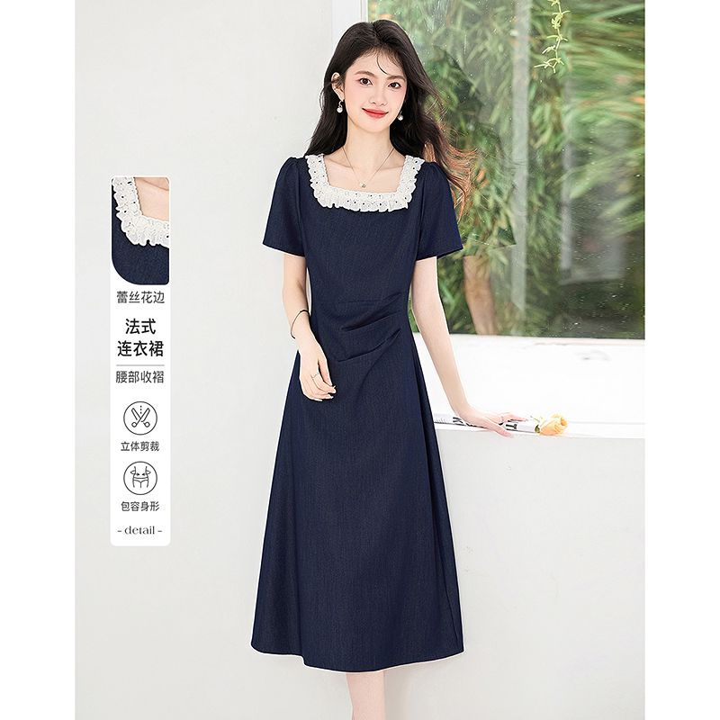 13415134.【26夏日穿搭】设计感小众时尚气质显瘦法式蕾丝花边小个子连衣裙