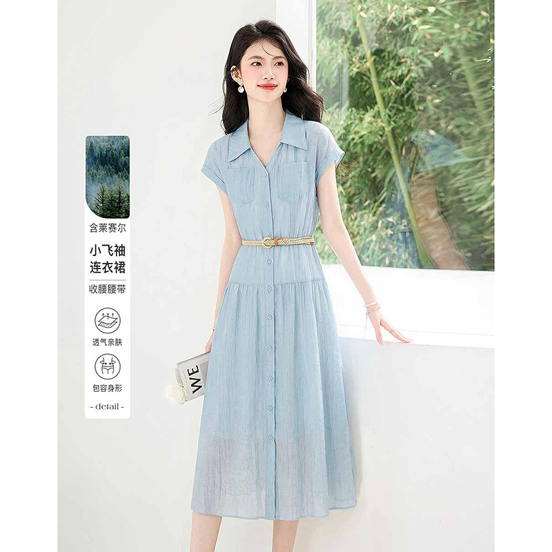 13415567.【26夏日穿搭】设计感小众时尚气质显瘦收腰腰带小个子连衣裙