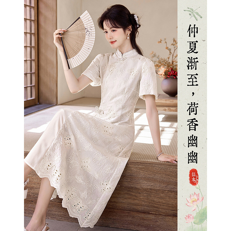 13450805.26夏日穿搭】设计感小众时尚气质显瘦新中式镂空小个子连衣裙