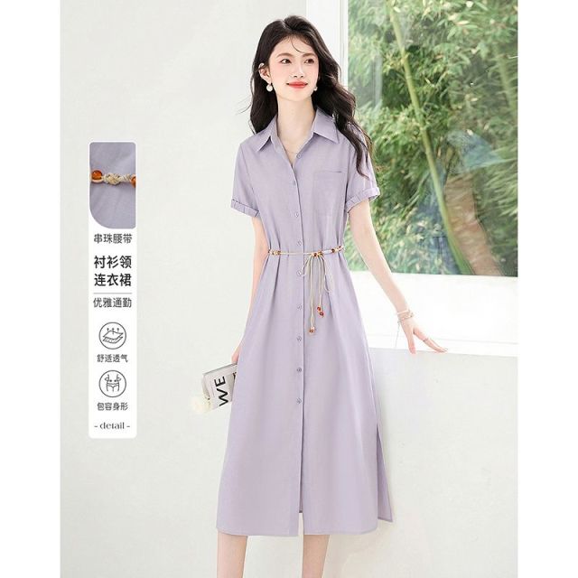 13451987.【26夏日穿搭】设计感小众时尚气质显瘦串珠腰带小个子连衣裙