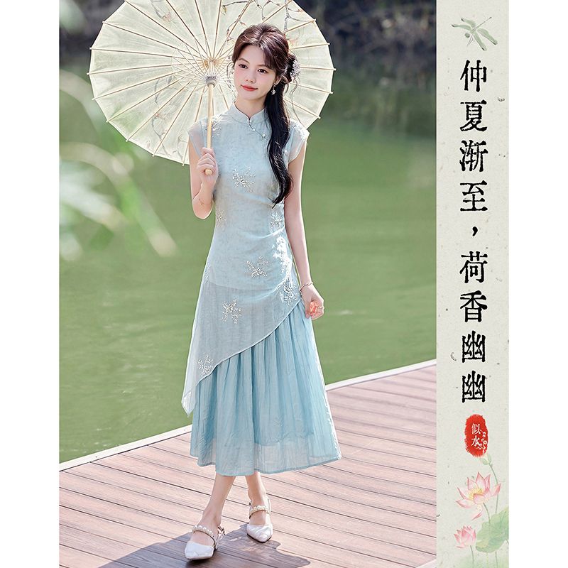 13452306.【26夏日穿搭】设计感小众时尚气质显瘦收腰新中式小个子连衣裙