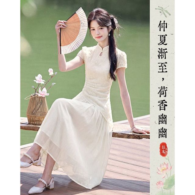 13452340.【26夏日穿搭】设计感小众时尚气质显瘦收腰不规则新中式小个子连衣裙