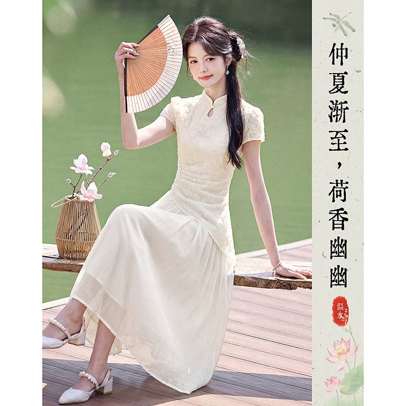 13452340.【26夏日穿搭】设计感小众时尚气质显瘦收腰不规则新中式小个子连衣裙