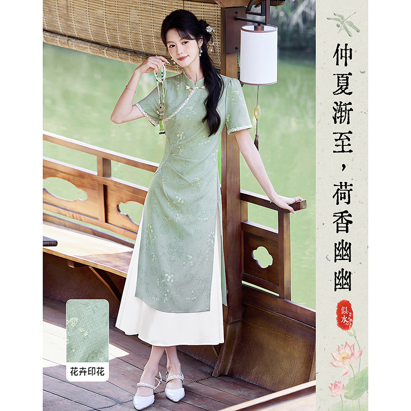 13451636.【26夏日穿搭】设计感小众时尚气质显瘦新中式花卉印花小个子连衣裙