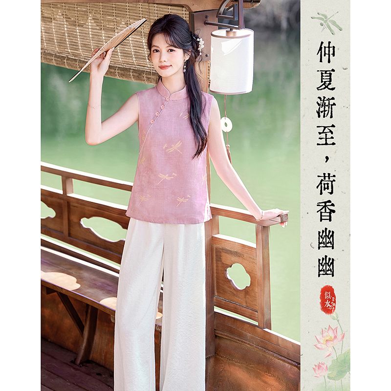 13488282.【26夏日穿搭】设计感小众时尚气质显瘦新中式小衫+裤子小个子套装