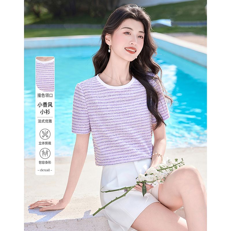13488356.【26夏日穿搭】设计感小众时尚气质显瘦小香风女式T恤