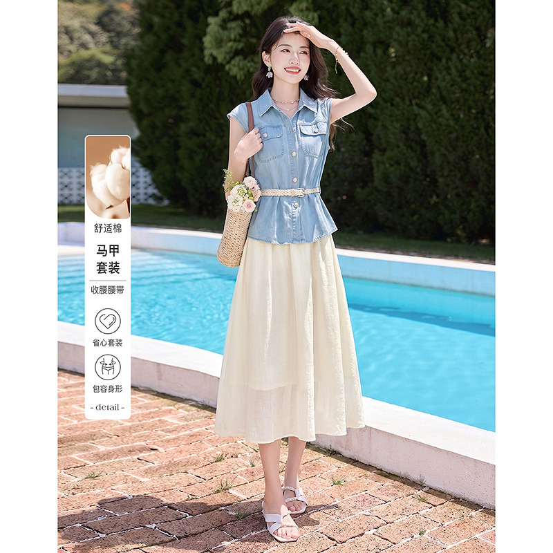 13509358.【26夏日穿搭】设计感小众时尚气质显瘦小个子女式马甲+半裙套装
