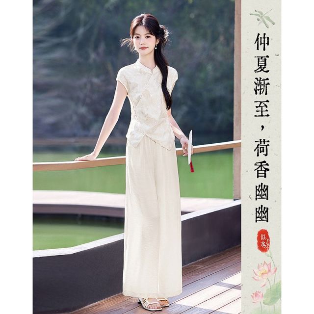 13508384.【26夏日穿搭】设计感小众时尚气质显瘦国风小衫+裤子套装