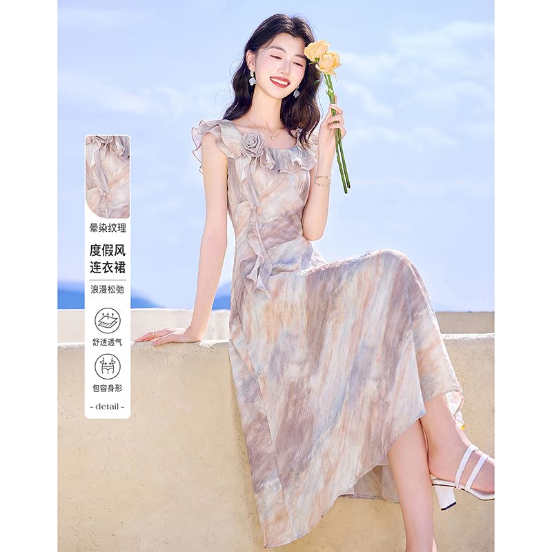 13521501.【26夏日穿搭】设计感小众时尚气质显瘦晕染纹理小个子连衣裙