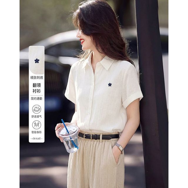 13520831.【26夏日穿搭】设计感小众时尚气质显瘦小个子女式翻领衬衫