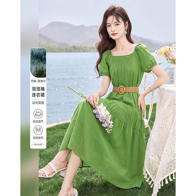 13522112.【26夏日穿搭】设计感小众时尚气质显瘦腰带小个子连衣裙