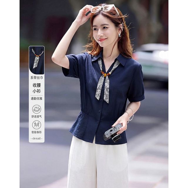 13583142.【26夏日穿搭】设计感小众时尚气质显瘦系带丝巾小个子女式衬衫