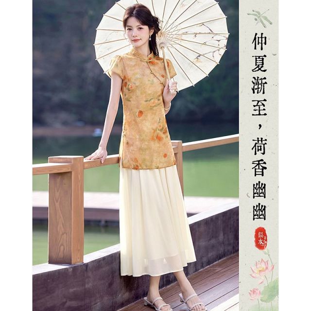 13583992.【26夏日穿搭】设计感小众时尚气质显瘦新中式上衣+半裙套装