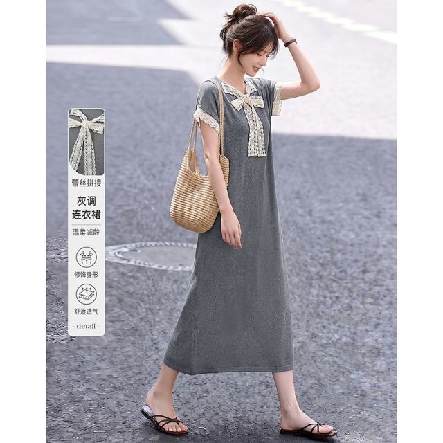 13596549.【26夏日穿搭】设计感小众时尚气质显瘦蕾丝拼接小个子连衣裙