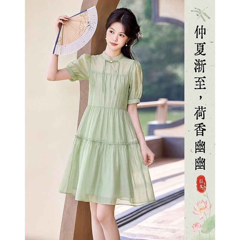 13617576.【26夏日穿搭】设计感小众时尚气质显瘦轻国风小个子连衣裙