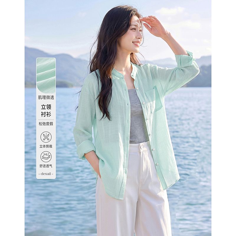 13617244.【26夏日穿搭】设计感小众时尚气质显瘦肌理小个子女式衬衫