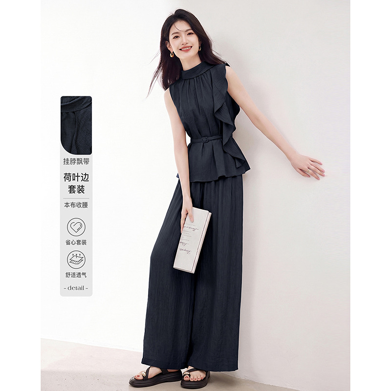 13625197.【26夏日穿搭】设计感小众时尚气质显瘦小个子收腰上衣+休闲裤套装