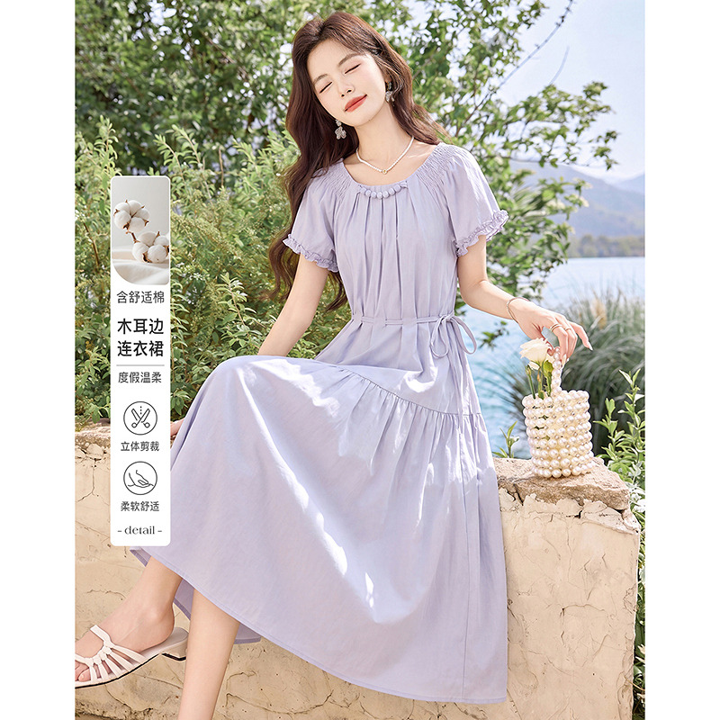 13625403.【26夏日穿搭】设计感小众时尚气质显瘦收腰系带小个子女式连衣裙