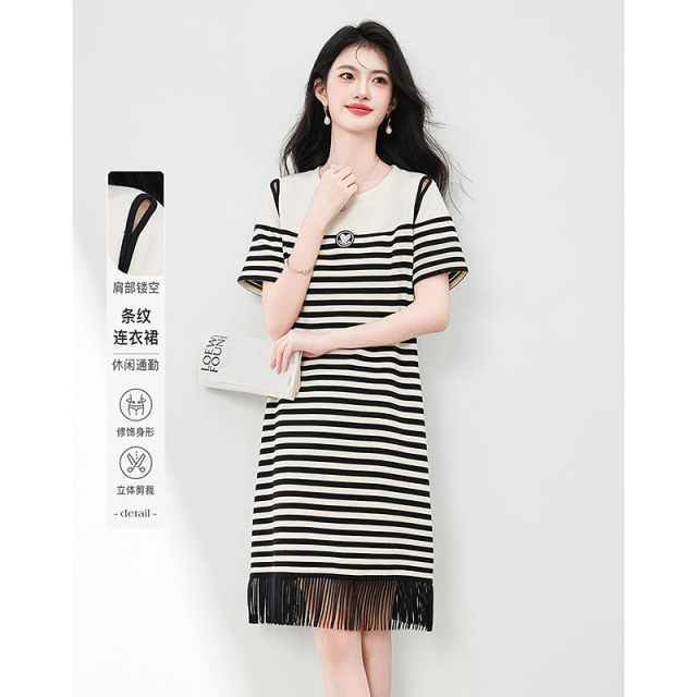 13630898.休闲条纹中长款连衣裙