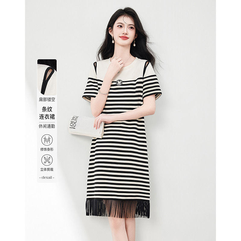 13630898.休闲条纹中长款连衣裙