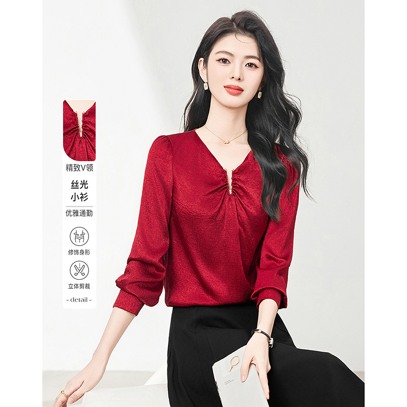 13637650.法式气质高级感长袖衬衫女洋气时尚百搭显瘦上衣